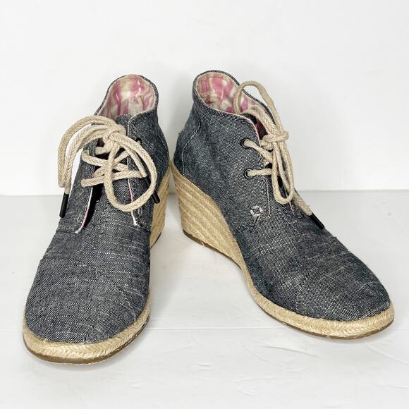TOMS Desert Chambray Wedge Chukka Bootie Lace-Up Espadrille Gray Size Womens 6 - Picture 5 of 13